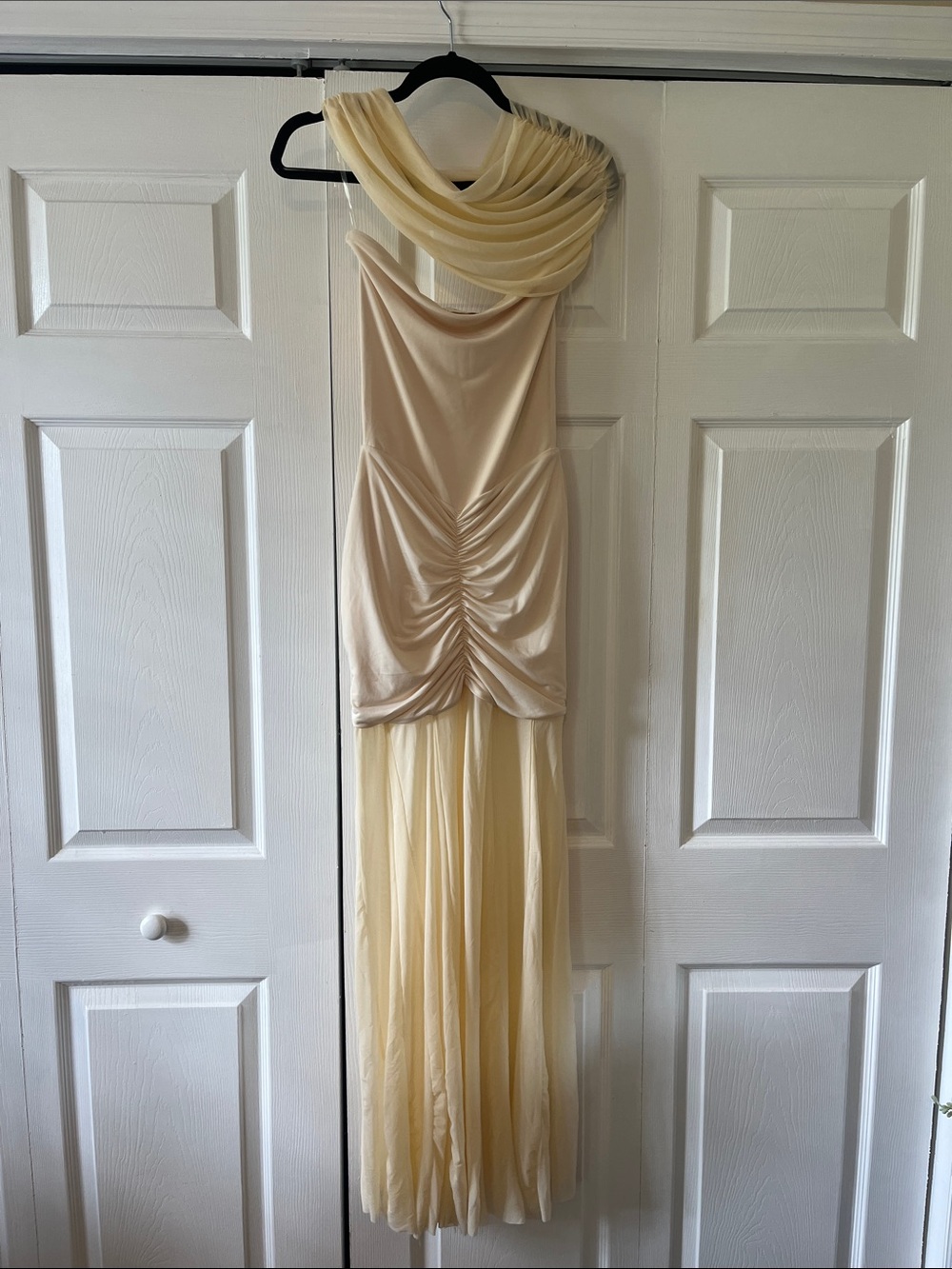 Meshki cream strapless dress